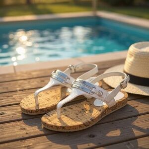 New With Tags, Guess‎ Metallic Silver Sandals